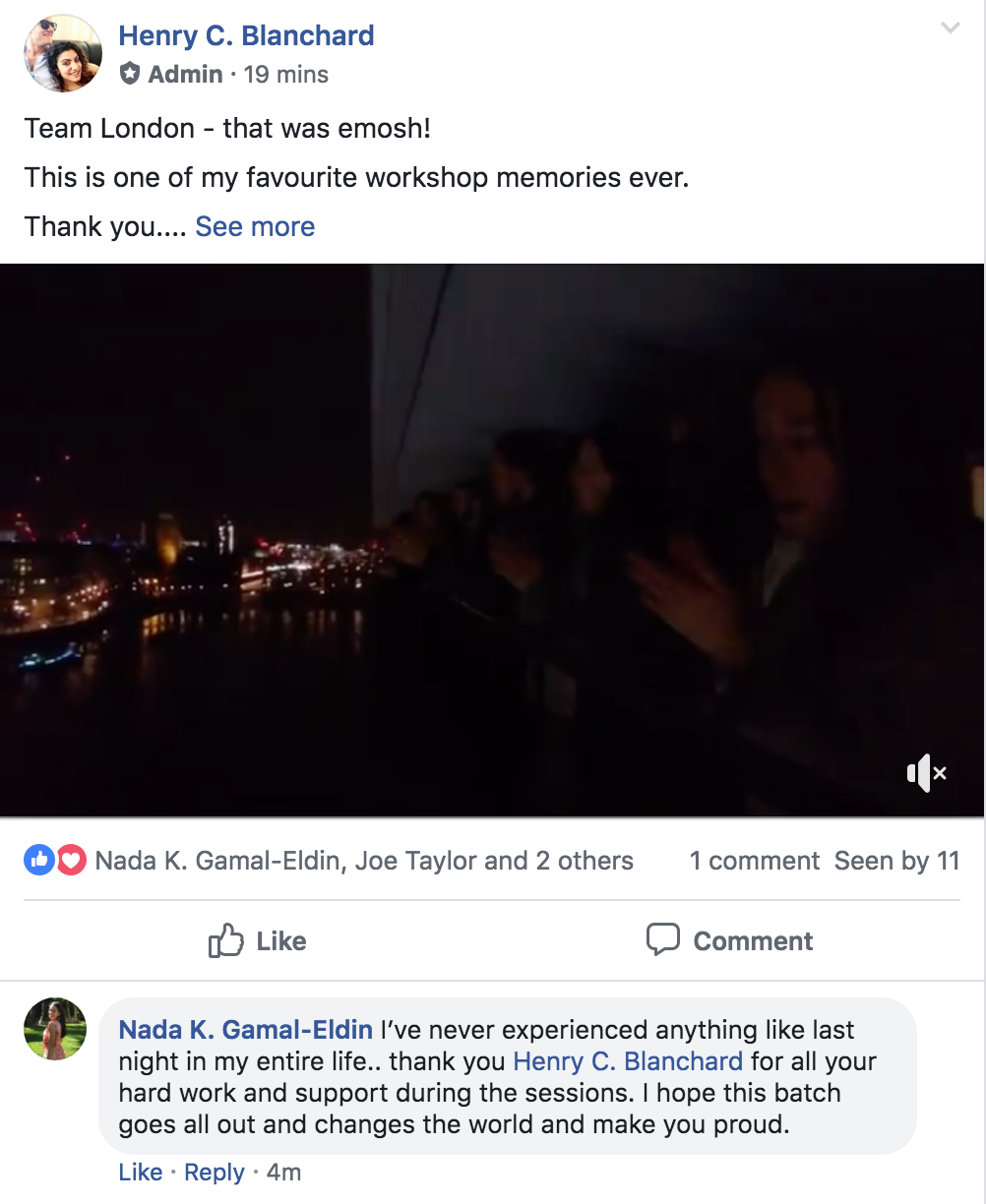 Facebook post about workshop memories