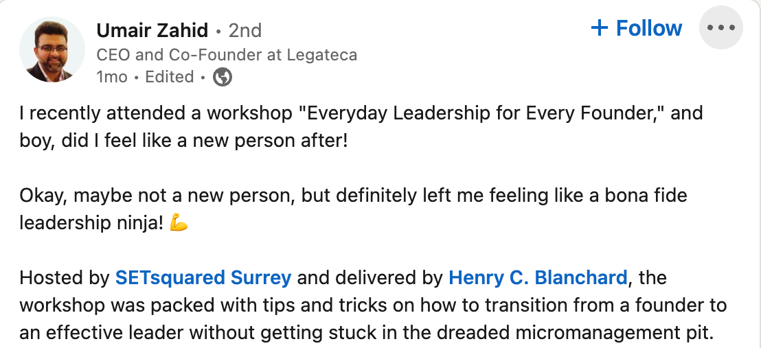 LinkedIn review from Umair Zahid, CEO and Co-Founder